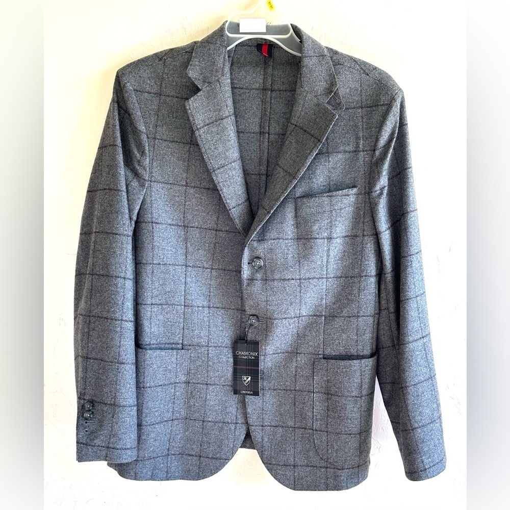 NWT Daniel Cremieux Gray Wool 3 Button Window Pane Sport Blazer Jacket Sz L